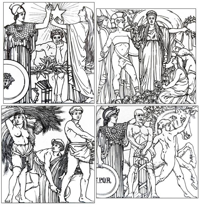 Alcune delle immagini allegoriche dell’Ara ai caduti