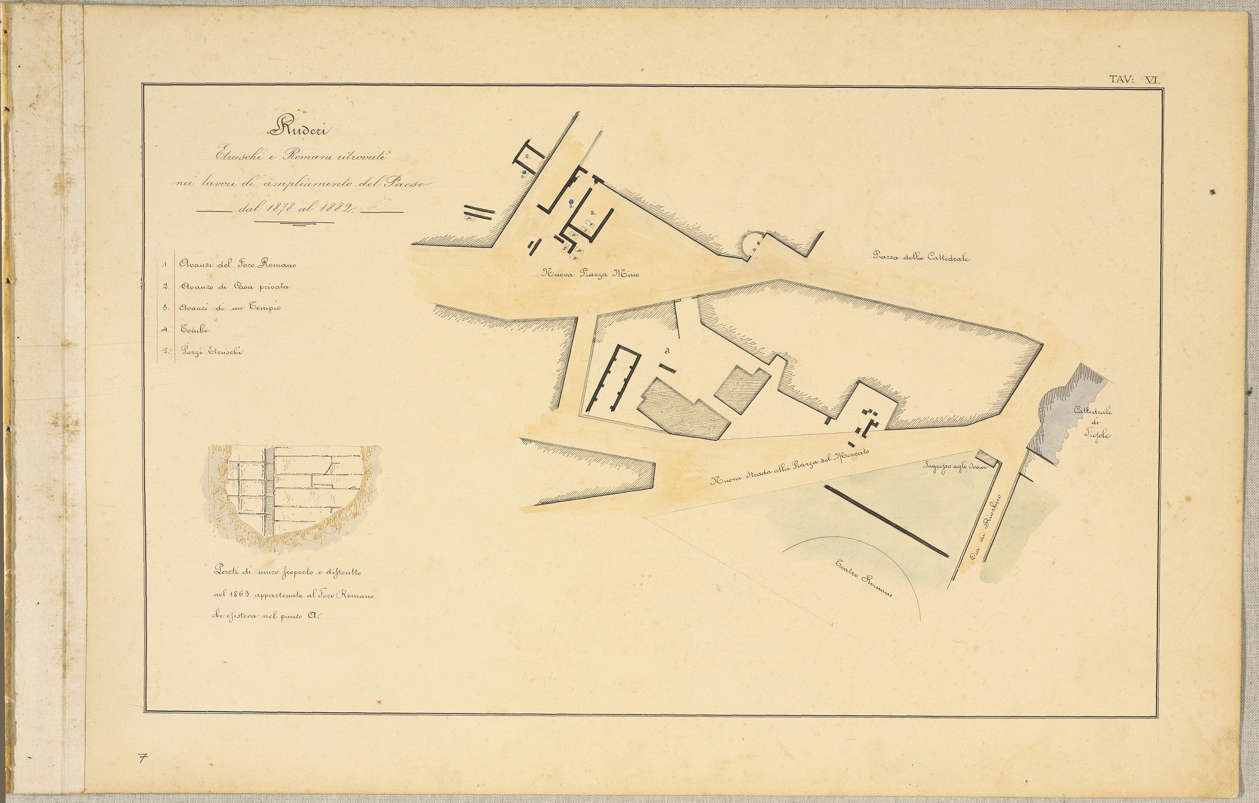 Ruderi Etruschi e Romani ritrovati nei lavori di ampliamento del Paese dal 1878 al 1882 